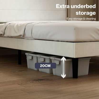 Levede King Bed Frame Upholstered Headboard Platform Velvet Foam White Fabric