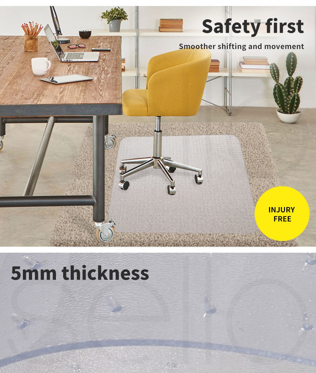Marlow PVC Chair Mat Office Carpet Floor Protectors Non Slip Computer 120X90cm
