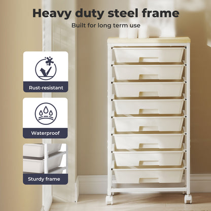 Levede 8 Drawers Storage Trolley Utility Cart Plastic Mobile Organiser Unit