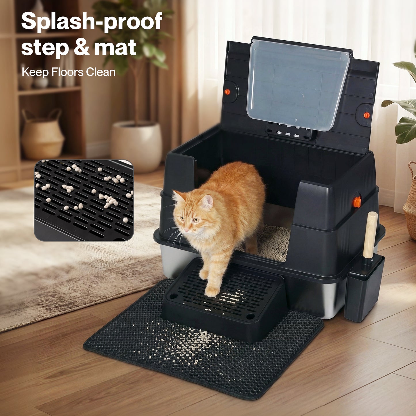 Skylos Cat Litter Box Enclosed Stainless Steel Litter Tray Hooded Covered Toilet
