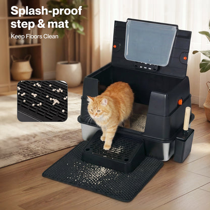 Skylos Cat Litter Box Enclosed Stainless Steel Litter Tray Hooded Covered Toilet