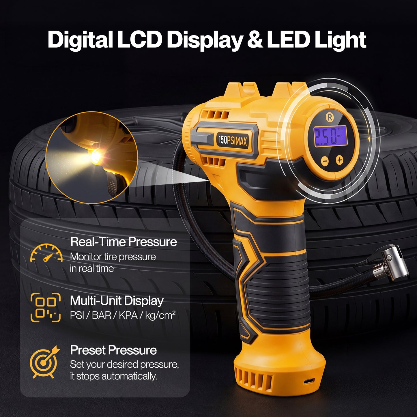 Traderight Car Tyre Inflator Cordless Air Compressor 150PSI Portable Tyre Pump