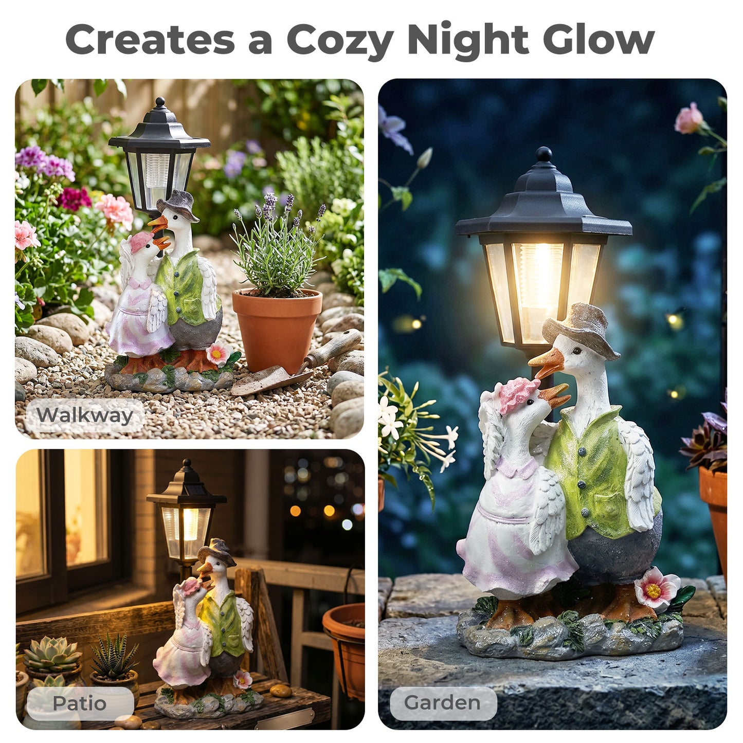 Emitto Garden Ornaments Outdoor Solar Duck Sculpture with LED Light for Patio