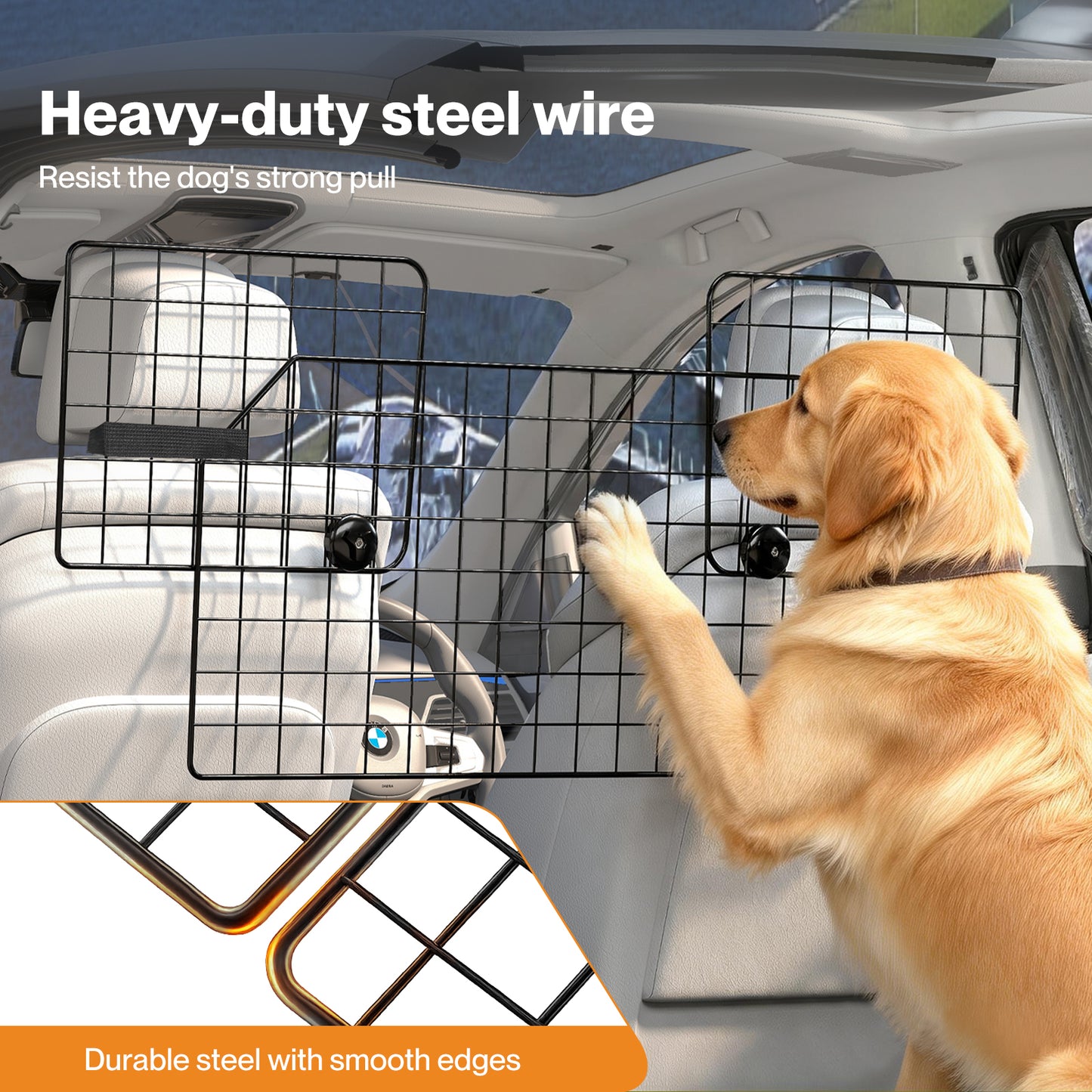 Skylos Dog Car Barrier Universal Pet Barrier Guard Adjustable Safety Travel