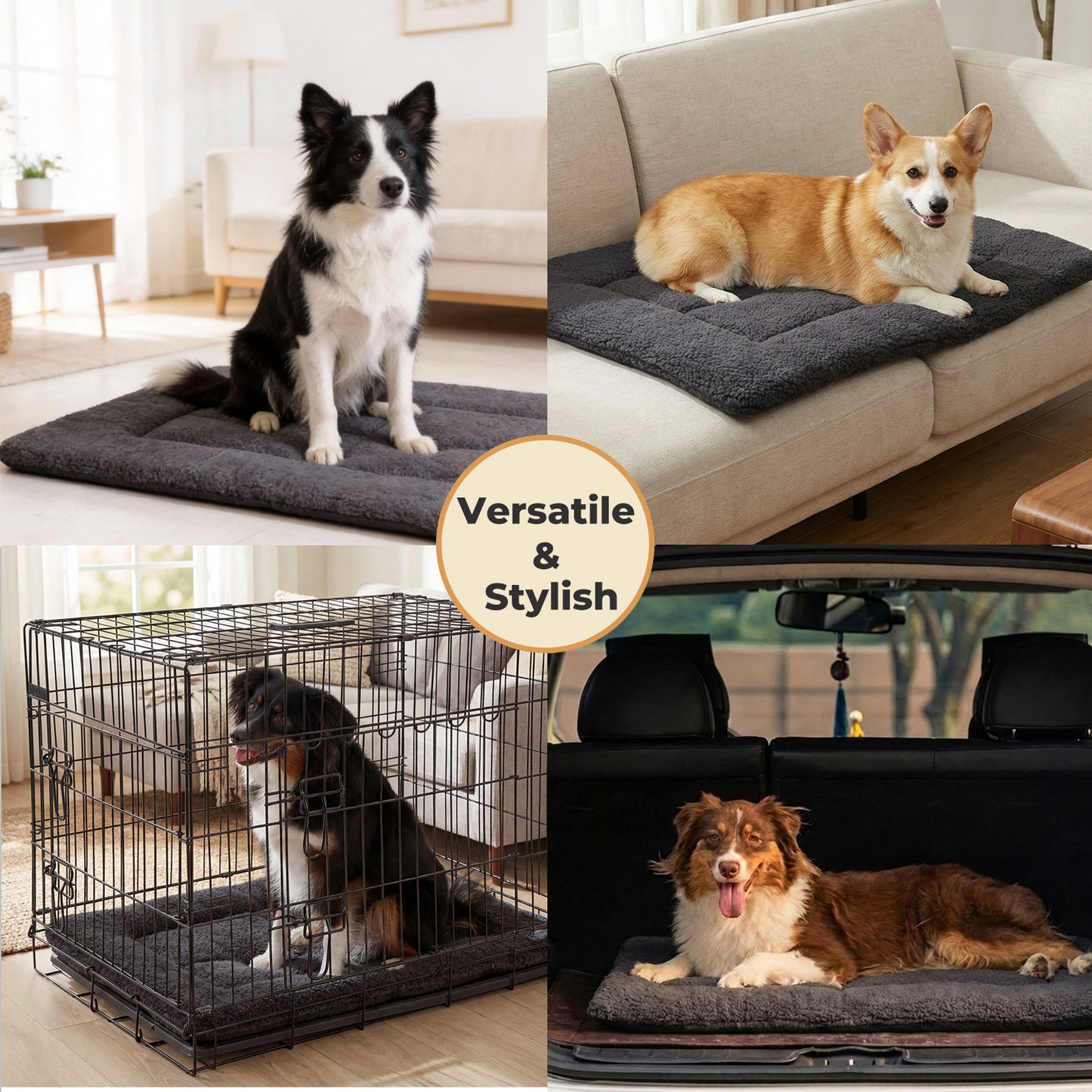SKYLOS Dog Bed Mattress Soft Plush Cat Bed Non Slip Pet Crate Mat Small Large M