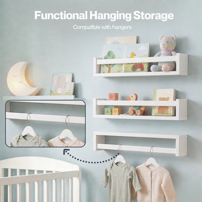 Levede Nursery Book Shelves Kids Wall Floating Shelf White Solid Wood 3 Pack