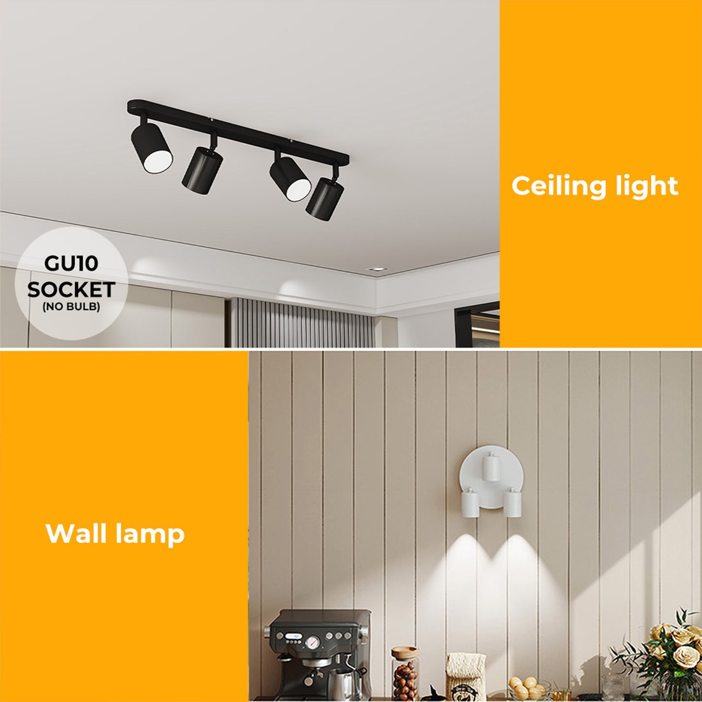 EMITTO Ceiling Spotlight Adjustable Kitchen Bar Spot Light LED GU10 No Bulbs