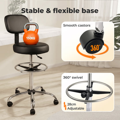Levede Swivel Drafting Chair Ergonomic Stool Height Adjustable Footrest Backrest