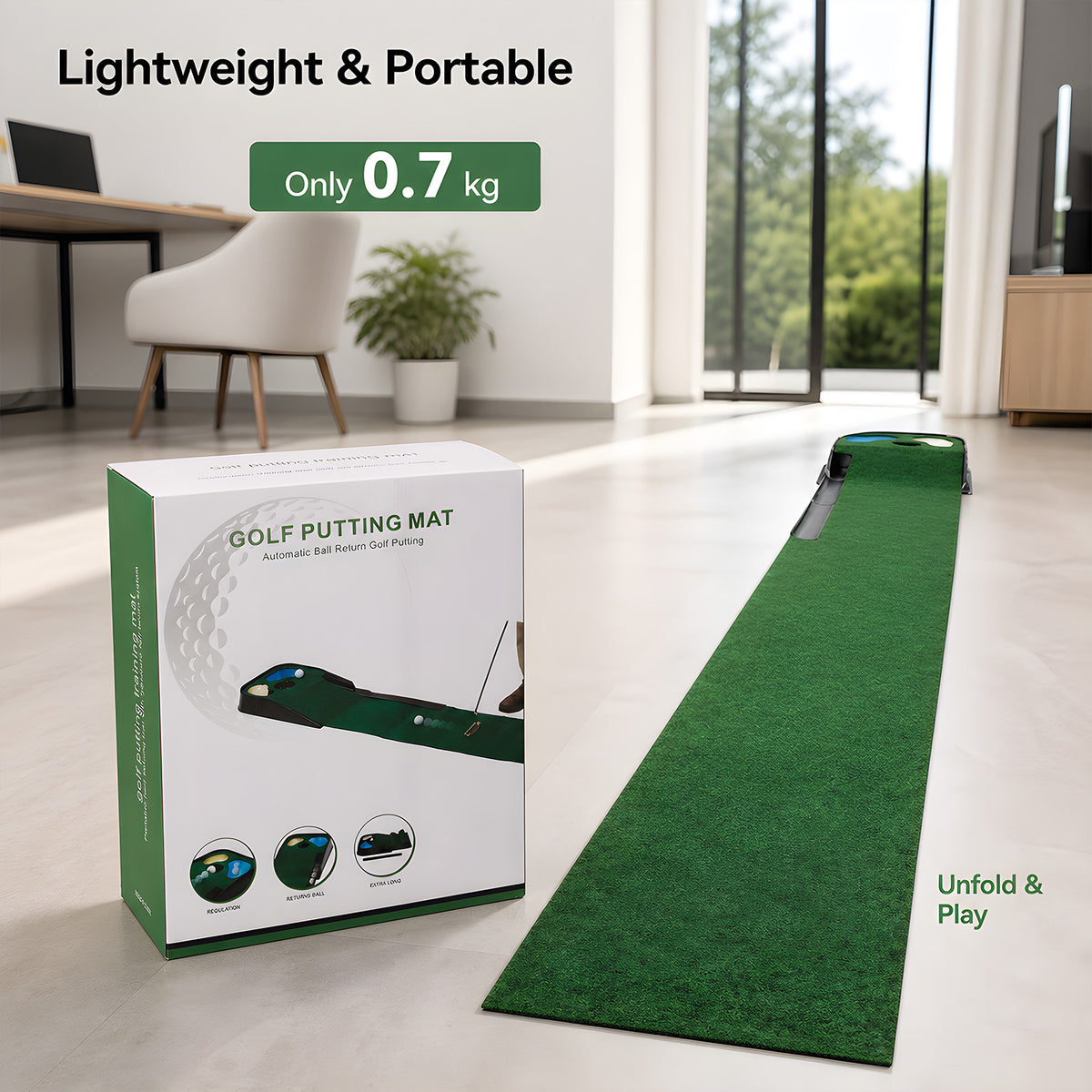 Centra Golf Putting Mat Training Aid Auto Ball Return 270cm Indoor Outdoor Green