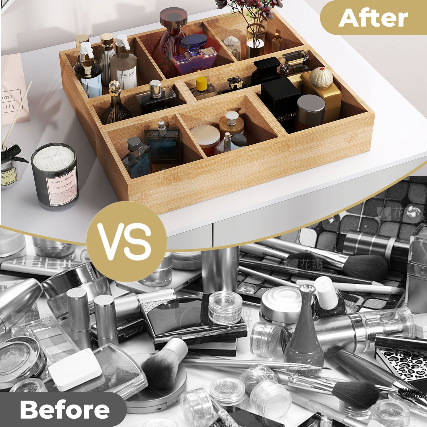 Toque 5 Pcs Bamboo Drawer Organizer Multi-Use Storage Box with Removable Divider