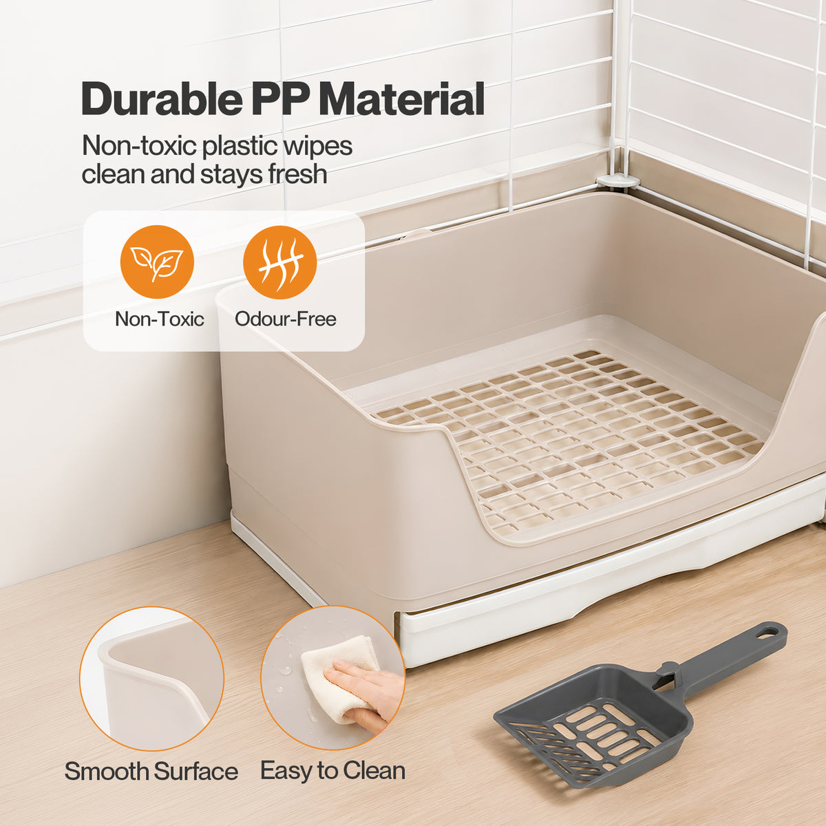 Skylos Rabbit Litter Tray Drawer Box Easy-Clean Secure for Indoor Cage Use Brown
