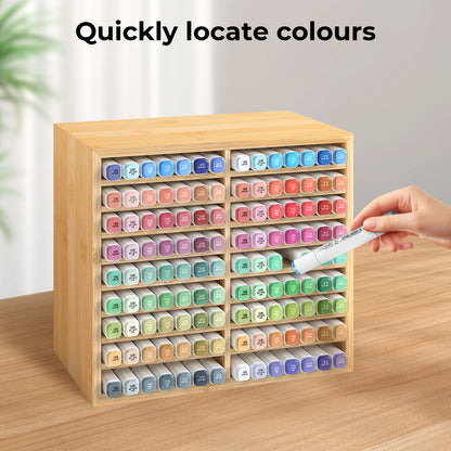 Levede Marker Pen Storage Bamboo 18 Compartment Desk Organiser Craft Stationary