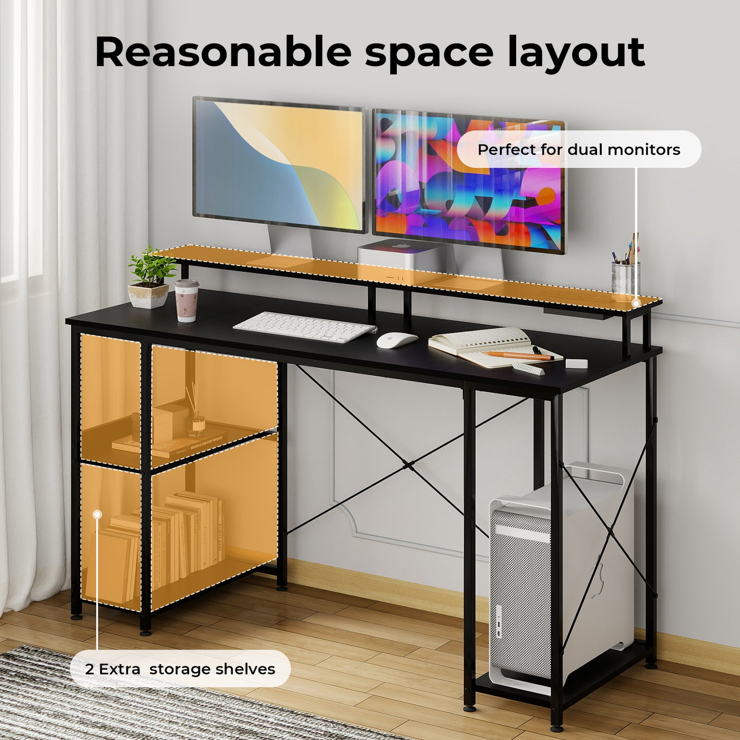 Levede Gaming Computer Desk Office Table with Lights Shelves Power Port 140cm