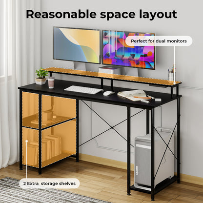 Levede Gaming Computer Desk Office Table with Lights Shelves Power Port 140cm