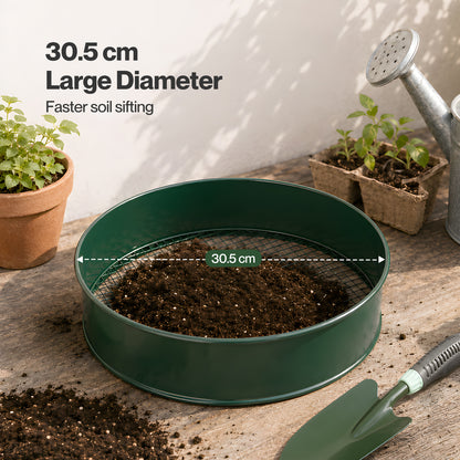 Garden Sieve Soil Sifter Set Metal 4 Mesh Inserts Shovel Hoe for Pots Green
