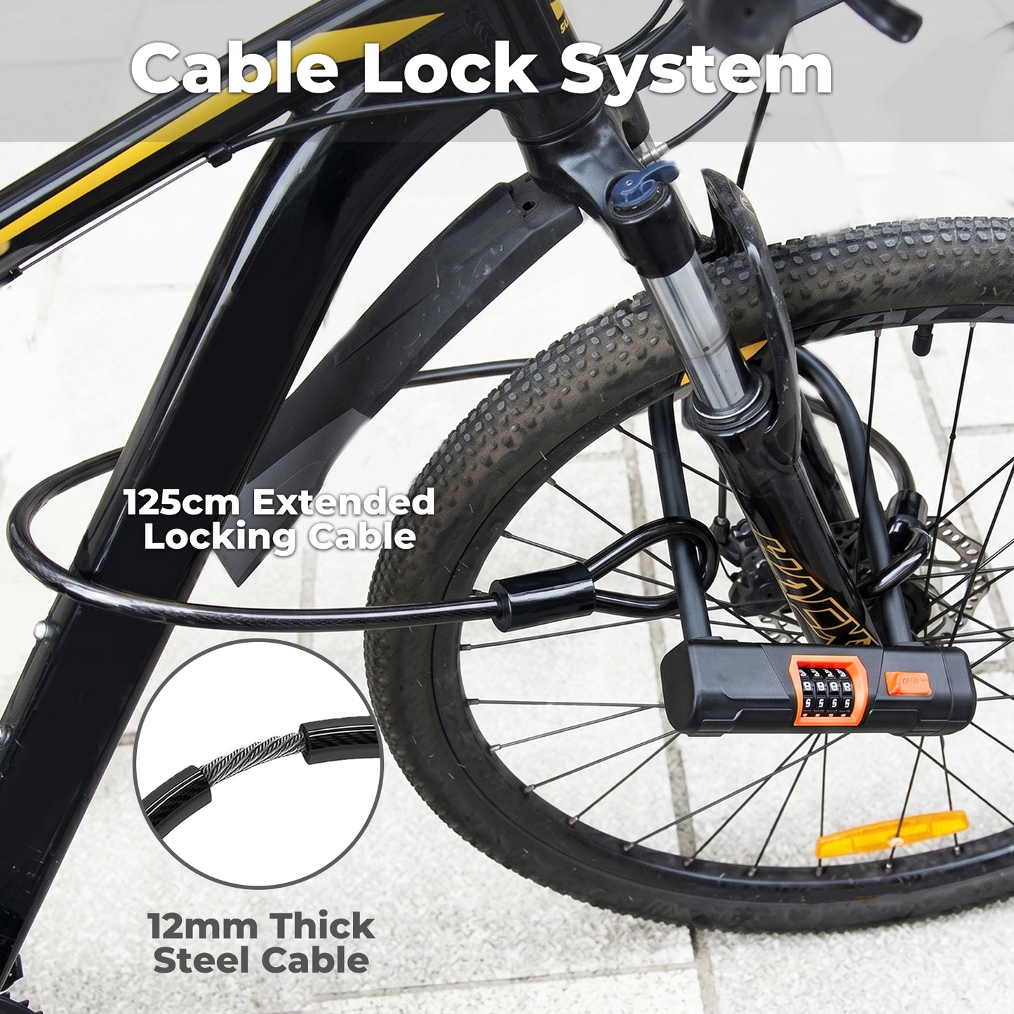 Bike Lock Combination D Lock with Cable 4 Digit Alloy Steel Black Orange