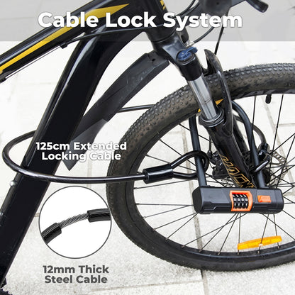 Bike Lock Combination D Lock with Cable 4 Digit Alloy Steel Black Orange
