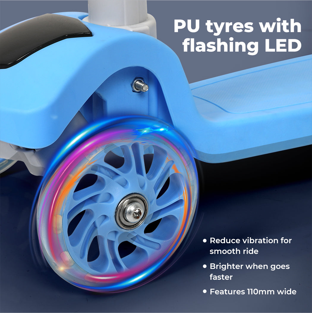 Dekko Foldable Kids Scooter Adjustable Height Flashing LED Music 3 Wheels Blue