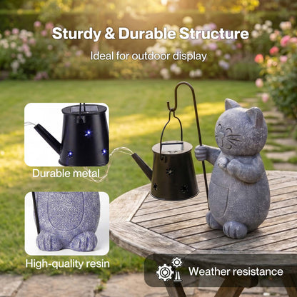 Emitto Solar Light Cat Garden Statue Ornament Resin Metal Stone Grey Black