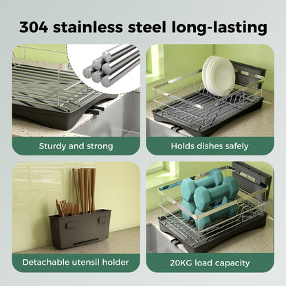 Toque Stainless Steel Dish Drainer Drying Rack Plate Cutlery Holder Drip Tray