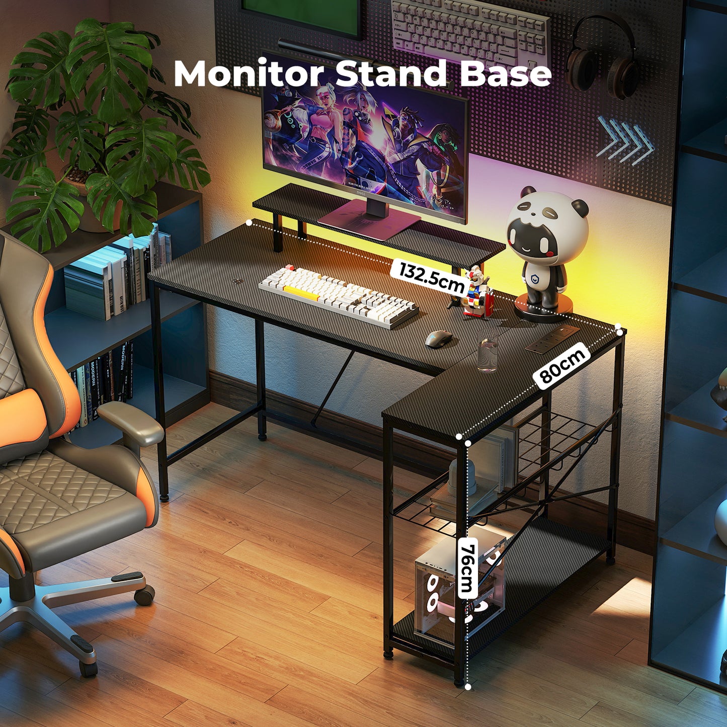 Levede Gaming Desk Corner L-Shaped Computer Table with LED Lights Storage USB