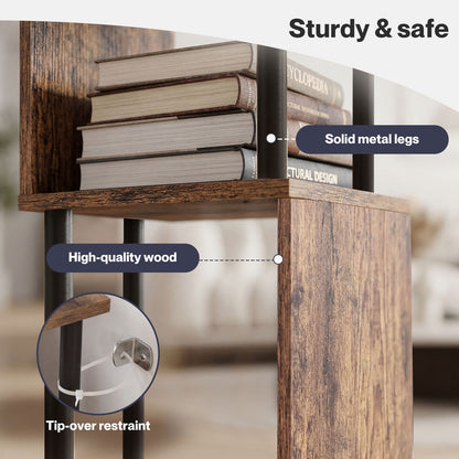 Levede 5-Tier Bookshelf S-Shaped Geometric Tall Bookcase Storage Unit Walnut