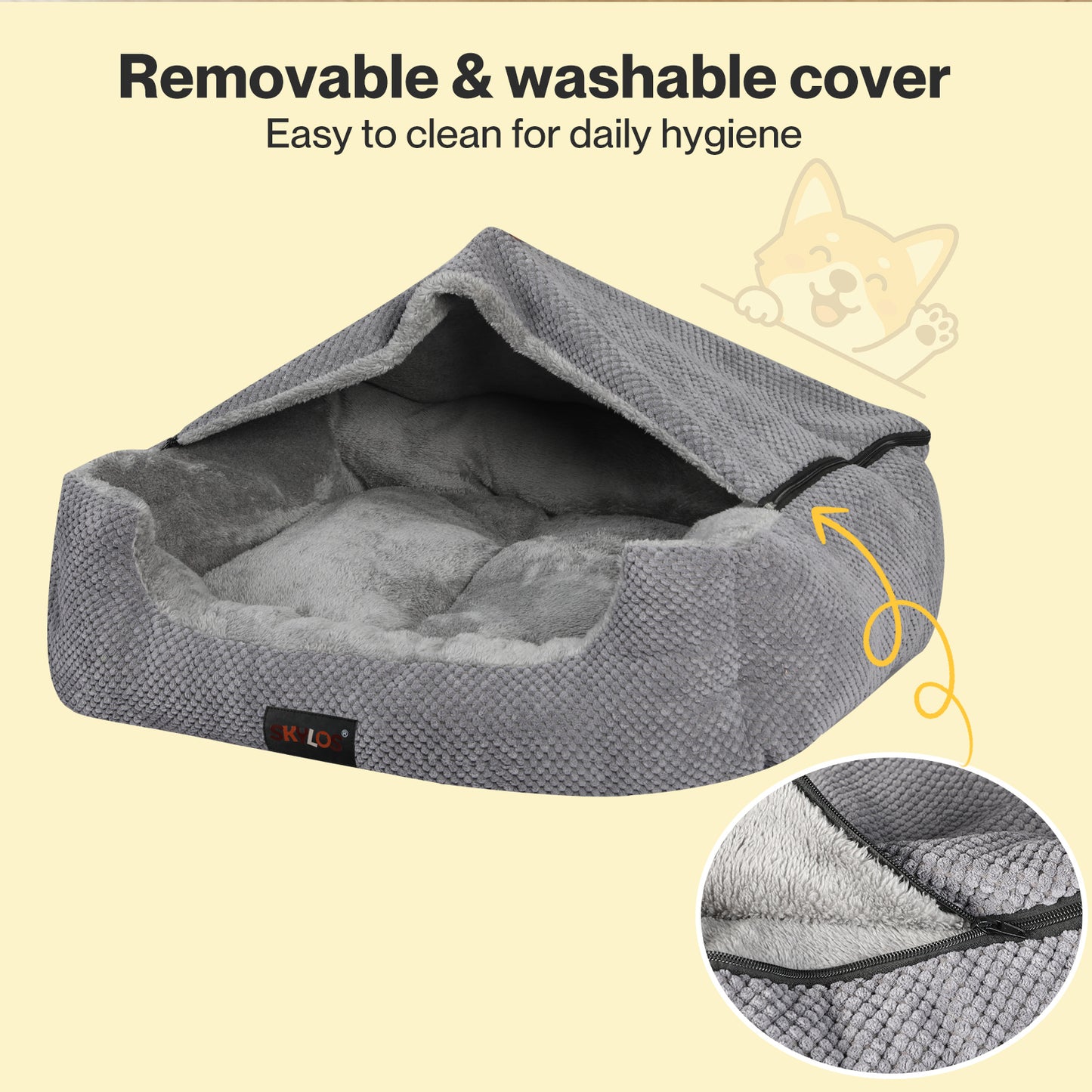 Skylos Dog Bed Cat Cave Bed Small Pet Bed Soft Removable Blanket Washable 51cm