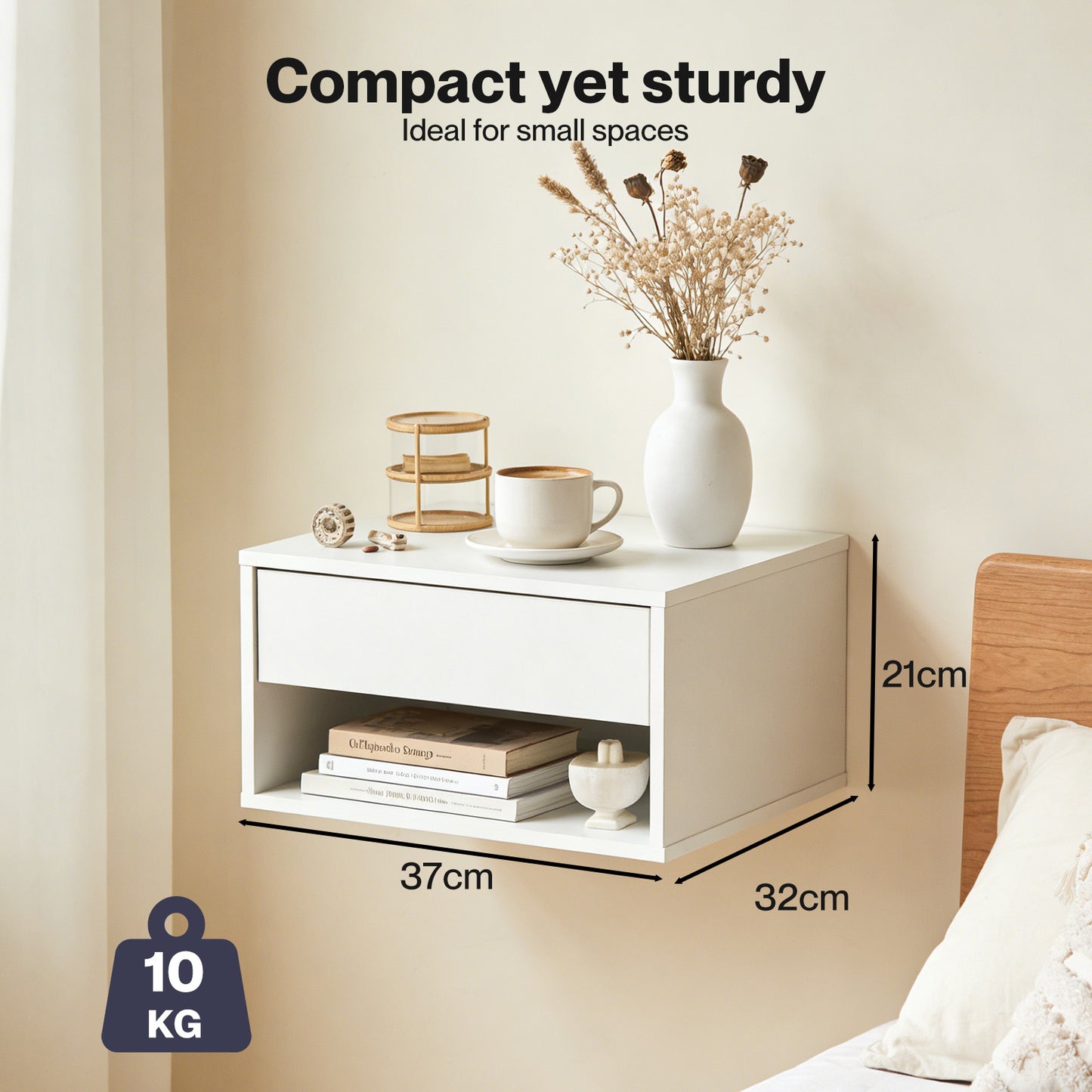 Levede Bedside Table Floating Set of 2 Wall Mounted Drawer Open Shelf White