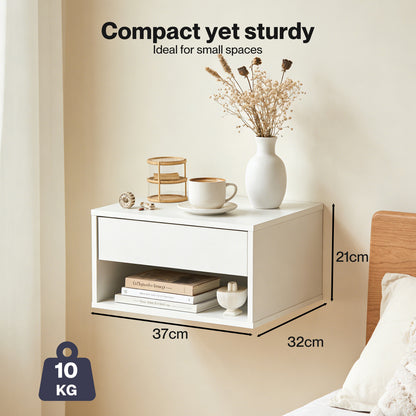 Levede Bedside Table Floating Set of 2 Wall Mounted Drawer Open Shelf White