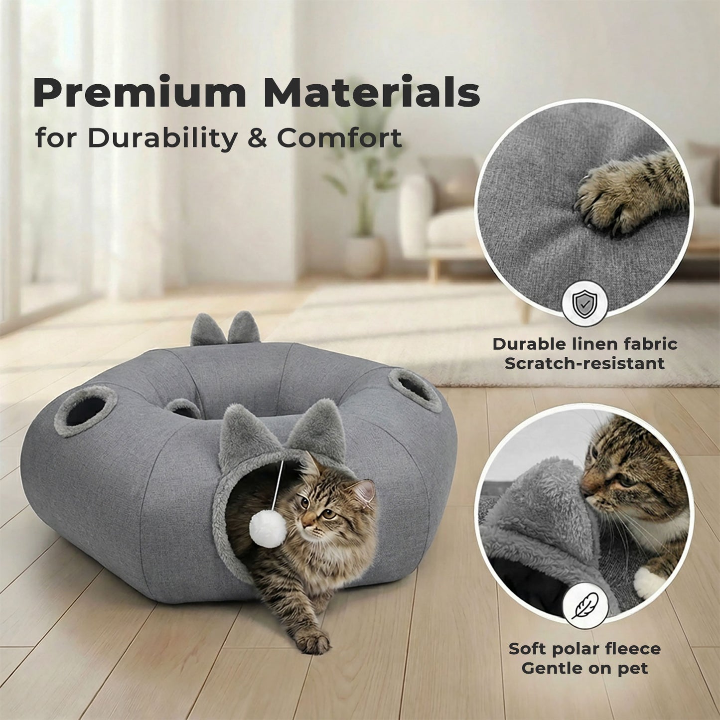 Skylos Foldable Cat Tunnel Bed Interactive Donut Toy for Indoor Cats Kittens