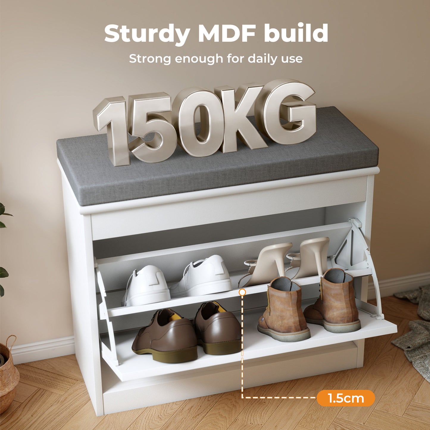 Levede Slim Shoe Cabinet Bench White Shoe Storage Unit Hallway Rack Organiser