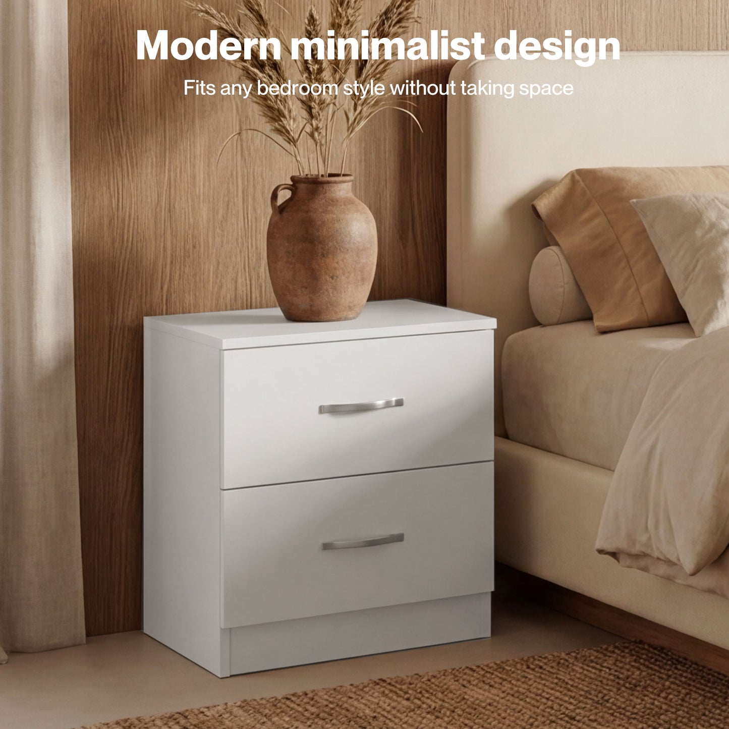 Levede Bedside Table With 2 Drawer Metal Handles Runners White Bedroom Cabinet