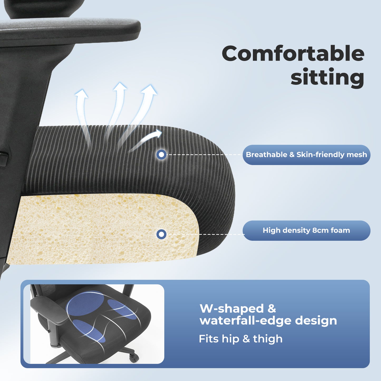 Office Computer Chair Mesh Ergonomic Lumbar Support with 3D Armrest Headrest
