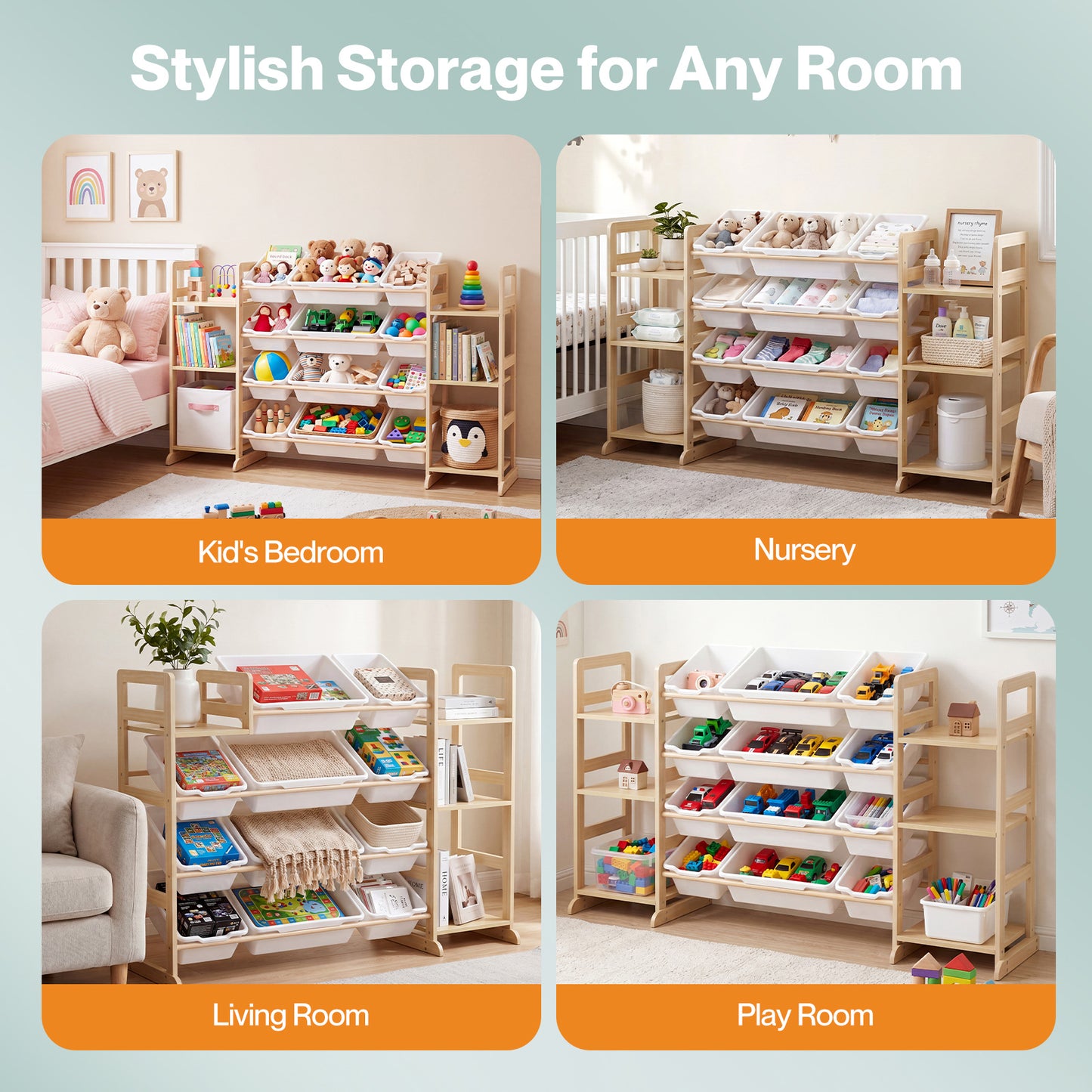 Levede Kids Toy Storage Organiser Wooden Book Shelf 12 Removable Storage Bins