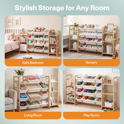 Levede Kids Toy Storage Organiser Wooden Book Shelf 12 Removable Storage Bins