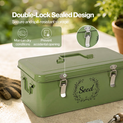 TOQUE Seed Storage Box Organiser Compartment Metal Seed Storage Green