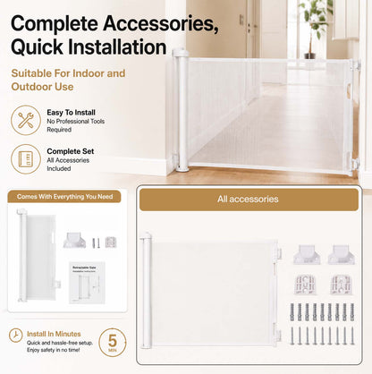 Dekko Retractable Stair Gate One Hand Lock 150cm PVC Mesh For Hallways Grey