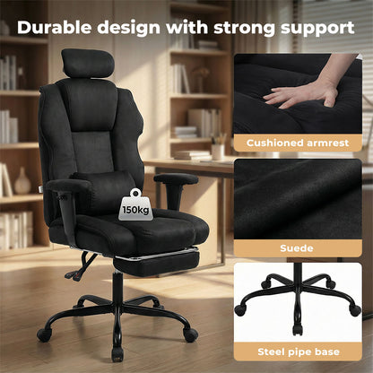 Executive Ergonomic Office Chair Suede Fabric Wide Seat 155° Recline Footrest