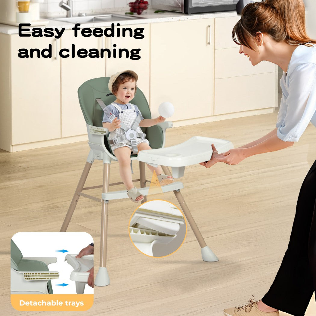 Dekko 6-In-1 Baby High Chair Kids Feeding Eating Seat Removable Adjustable Tray