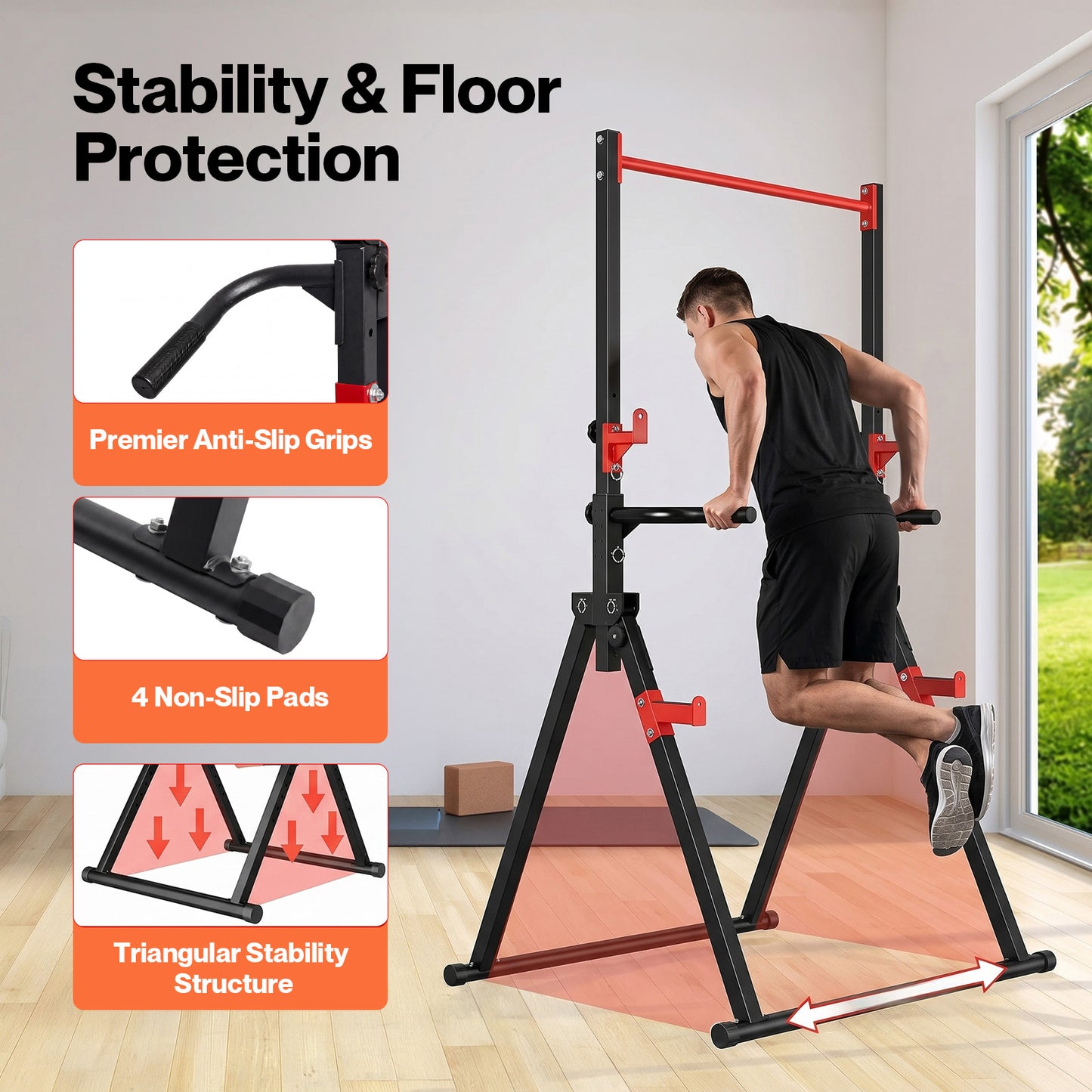Centra Pull Up Bar  Pull Up Station  Dip Bars Free Standing  220KG  Black Red
