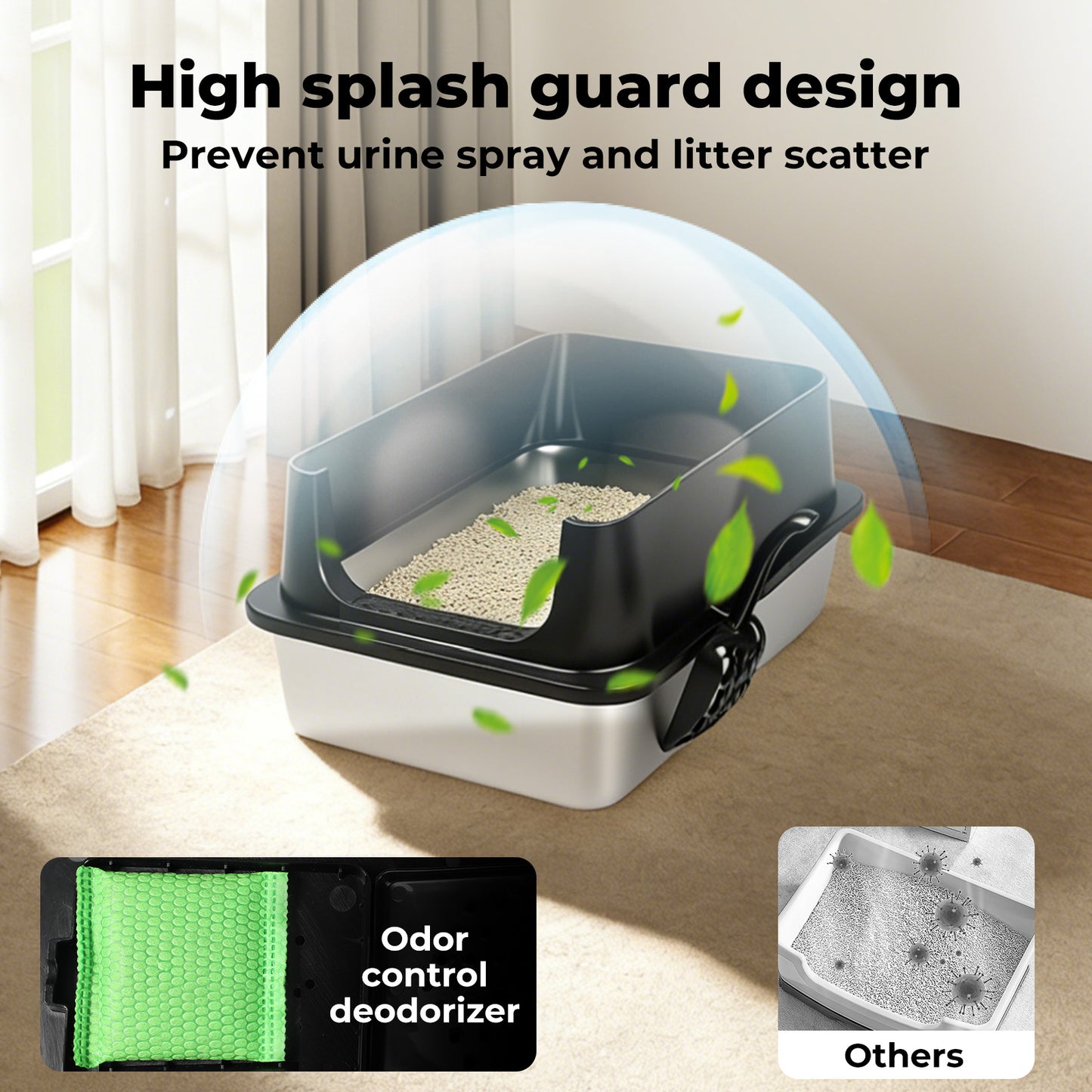 Skylos Cat Litter Box Stainless Steel Large Enclosed Toilet Tray Anti-Splashing