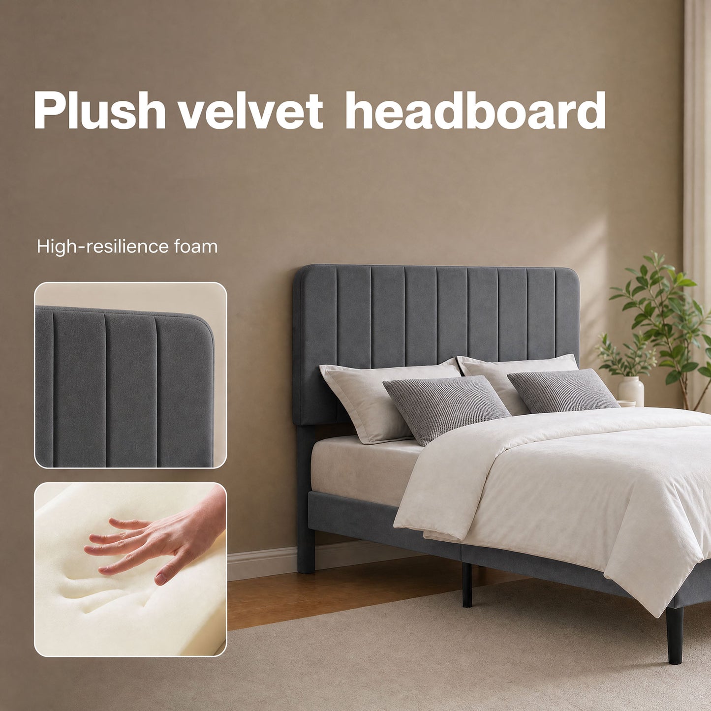 Levede Bed Frame Velvet Upholstered Platform Adjustable Headboard Double King