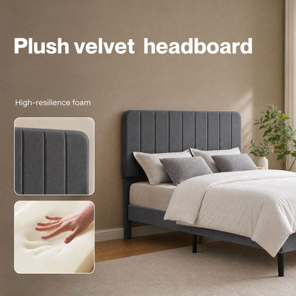 Levede Bed Frame Velvet Upholstered Platform Adjustable Headboard Double King