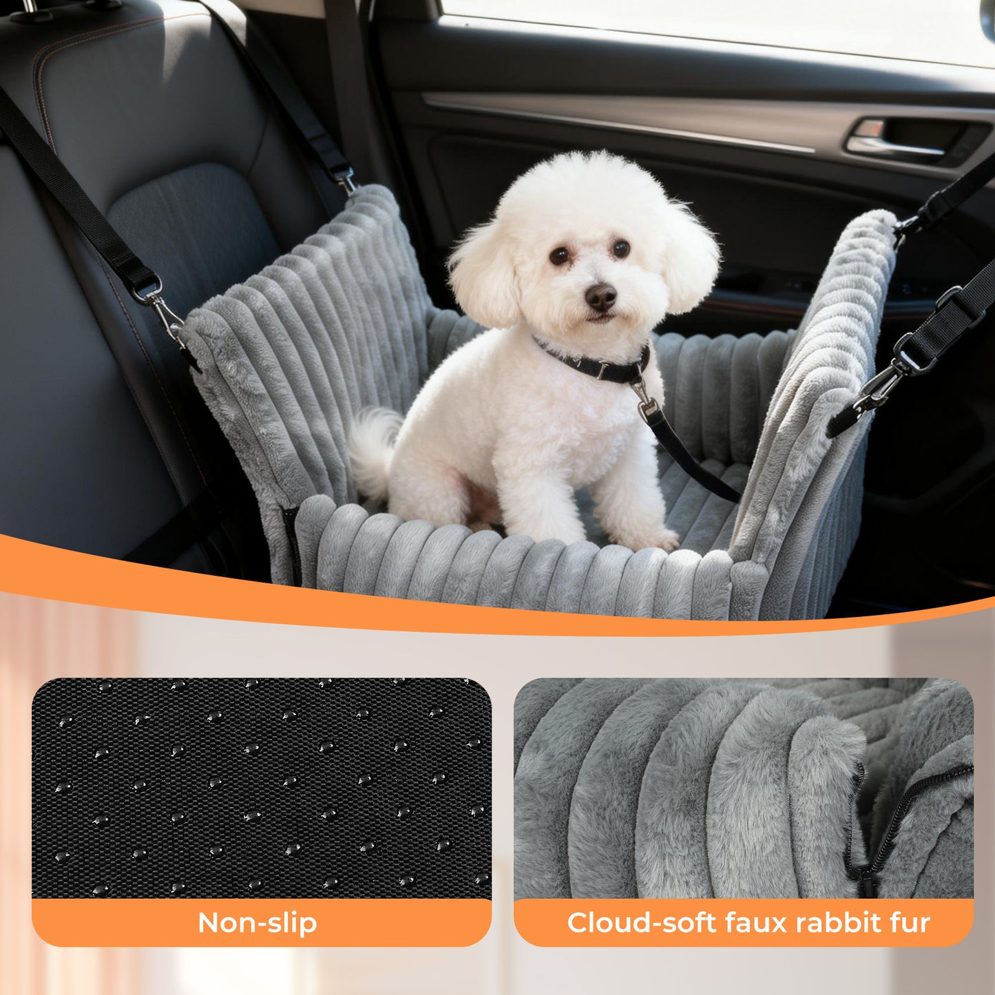 Skylos Dog Car Seat Booster Bed Carrier Memory Foam Travel Pet Seat Dark Grey