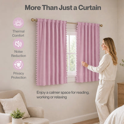 Marlow Pink Pom Pom Curtains for Nursery Baby Girls Room 46"x54" in Pink