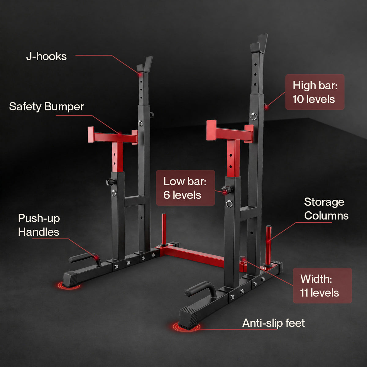Centra Squat Rack Power Rack Heavy Duty 250KG Adjustable Bench Press Stand Black