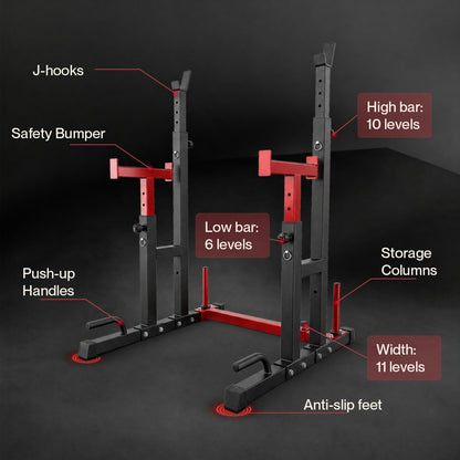 Centra Squat Rack Power Rack Heavy Duty 250KG Adjustable Bench Press Stand Black