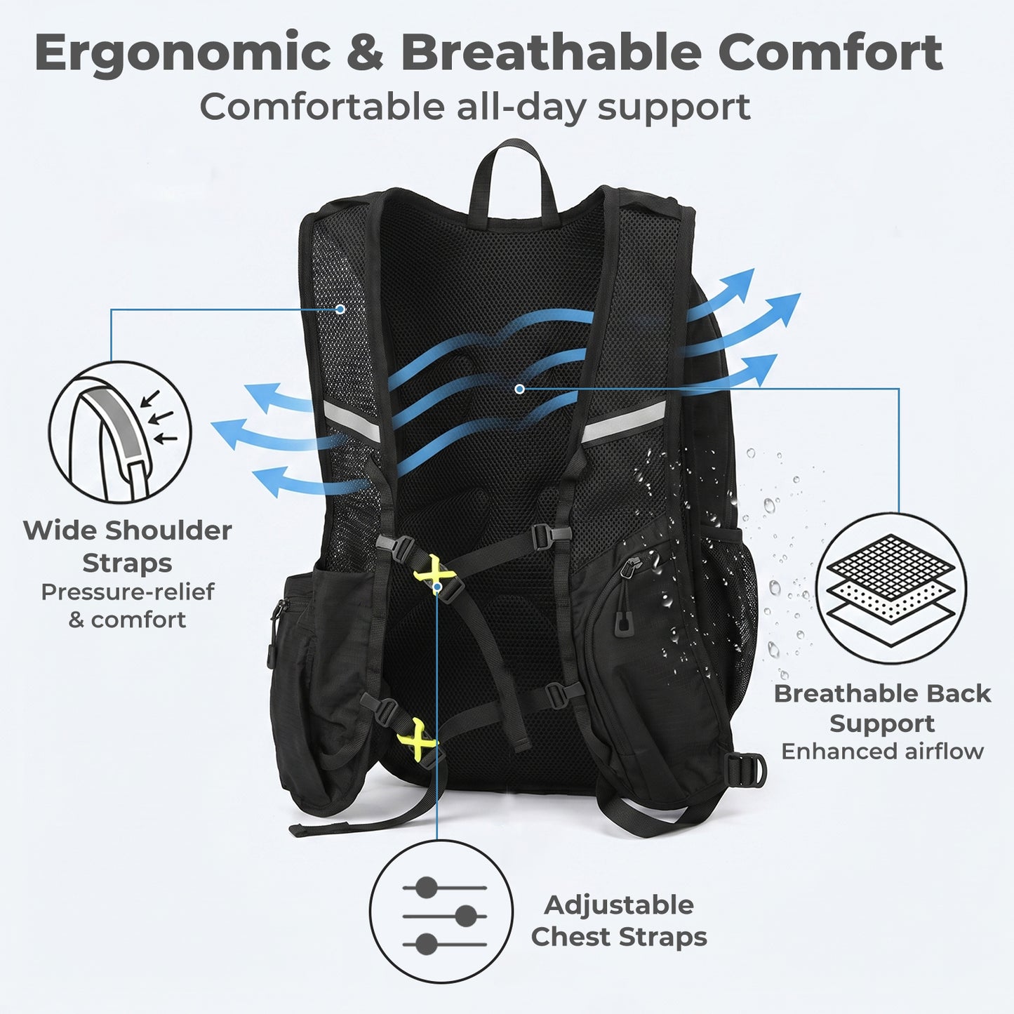 Swifto Hiking Backpack Foldable 20L Water Resistant Daypack For Camping Black