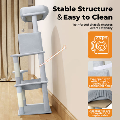 Skylos 143cm Cat Tree Multilevel Scratching Post Climbing Tower Activity Centre