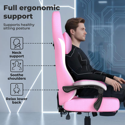 Levede Office Desk Chair Fabric Gaming Recliner Adjustable Height Swivel Pink